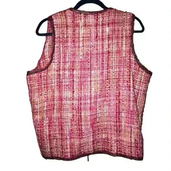 J. Peterman vintage pink silk wool woven vest floral tie closure - Picture 3 of 5